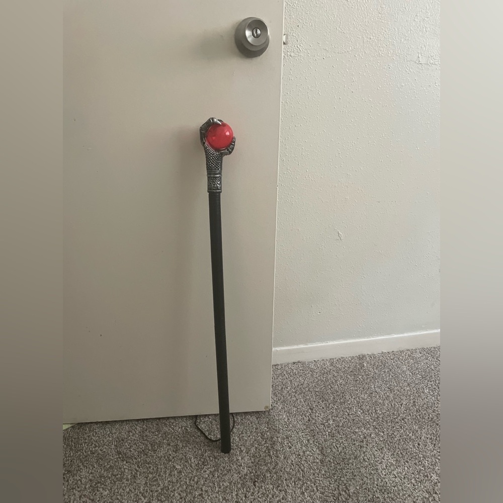Plastic Halloween Prop Black Walking Cane with Red Sphere Handle